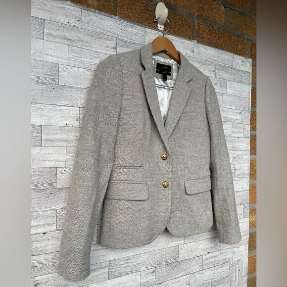 J. Crew School Boy Womens Notch Lapel Wool Herringbone Gray Blazer size 0 - Picture 3 of 16